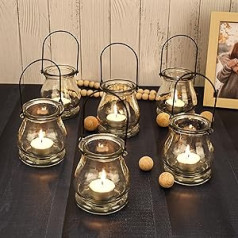 BELLE VOUS Hanging Glass Tea Light Holder Glass (Pack of 12) - Height 9.6 cm x Width 8.3 cm - Vintage Glasses Decorative Vases Set - Small Glasses for Candles for Home, Garden and as Wedding Decoration Table