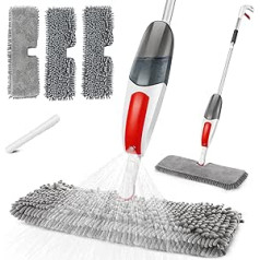 MASTERTOP Mop with Spray Function, Microfibre Mop with 550 ml Water Tank, 120 cm Spray Mop with 3-Double-Sided Microfibre Cover, Floor Mop with Spray Function for Quick Cleaning