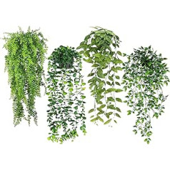 NANQWIN 4 Pack Hanging Plants for Autumn Decorations, Green Home Decoration, Artificial Vine Leaves for Indoor and Outdoor Use (Type B)