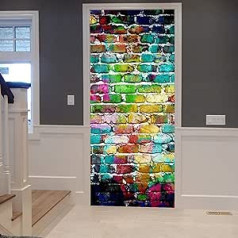 A.Monamour durų ekrano užsklanda Lipni durų plėvelė durų plakatas 3D spalvotas dažytas fonas Graffiti plytų siena vinilo plėvelės durų apdaila Tapetai sieniniai durų lipdukai durų tatuiruotė 90 x 200 cm