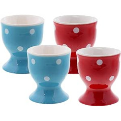 Servette Home Set of 4 Blue Red Polka Dot Soft Ceramic Egg Cups