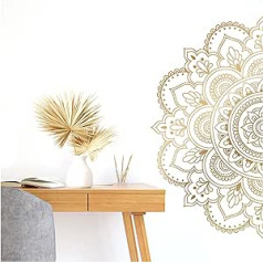 Grandora Wall Sticker Living Room Mandala I Gold (W x H) 75 x 38 cm I Bedroom Sticker Boho Style Hallway Yoga Wall Sticker Ornament Sticker W5590