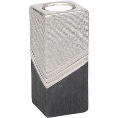 Dekohelden24 Elegant Designer Ceramic Tea Light Holder Square in Silver-Grey, Silver Grey, 15 cm