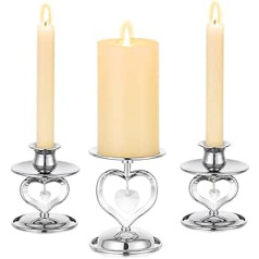 Romadedi Candle Holder Taper Candle Pillar Candles Silver - Set of 3 Unity Candle Holders Metal Vintage Morden Decoration for Wedding Table Decoration Christmas Living Room Advent Wreath