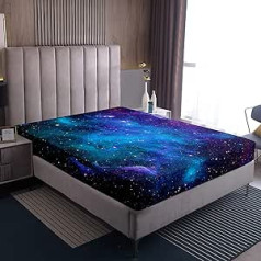 Galaxy sērijas pieguļošs palags zils purpursarkans zvaigžņots debess apdrukāts dekors gultas veļas komplekti sievietēm pusaudžu zēniem Universe Space Theme Fitted palagi Nebula Galaxy gultas veļas dekoru komplekts, 90 x 200 cm