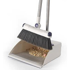 Beldray LA030216FEU7 Deep Clean Long Handle Dustpan and Brush Set - Multi Surface Floor Sweeper, Integrated Broom Comb and Swivel Head, Scratch-Free Soft Bristles, for All Hard Floors