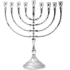 NKlaus Menorah 32 cm augsta Hanuka svecēm līdz diametram 1,2 cm svečturis liels sudrabs 9 svečturis niķelēts misiņš 2801