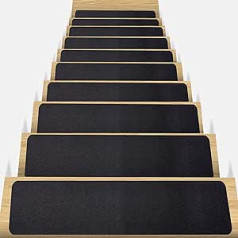 NAUDILIFE laiptų kilimėlis, 20 x 76 cm (14 vnt.), Neslystantis vidinis laiptų kilimėlis medinėms pakopoms, apsauga nuo laiptelių, laiptelių kilimas, tinka vaikams, pagyvenusiems žmonėms ir šunims patalpose, saugai ir sukibimui (juoda)