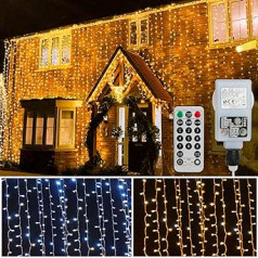 600 LEDs Fairy Lights 6 m x 3 m Light Curtain 2 in 1 Colour LED Light Curtain 11 Modes with Remote Control Waterproof Christmas Lighting for Decorative Indoor Outdoor Use (Warm White & Cool White)