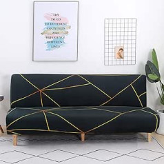 Futon dīvāna pārvalks bez roku balstiem, neslīdošs, salokāms, izstiepts, Futon dīvāna sēdekļu pārvalks bez roku balstiem, pārvalks 2-3 vietīgajiem, izvelkamais dīvāns, bezroku (melns/zelts)