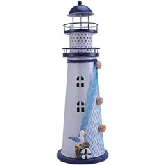 VOSAREA Lantern Holder Vintage Iron Lighthouse Shape with Bird LED Decorative Candle Lanterns Candle Holder Nautical Maritime Decoration (Blue)