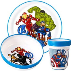 Avengers 3 dalių dviejų atspalvių aukščiausios kokybės stalo įrankių rinkinys vaikams lėkštė, dubuo ir puodelis, be BPA
