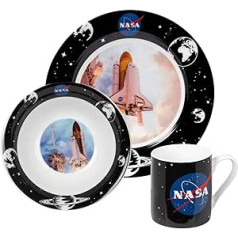 NASA Breakfast Set for Children – Rocket – Crockery Set 3-Piece Plate, Bowl & Cup Made of Porcelain