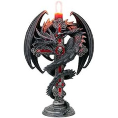 Nemesis Now Guardian Dragon Cross Candle Holder 26.5 cm, Black Anne Stokes Gothic Style Candle Holder, Dragon Cross, 26.5 cm, Black