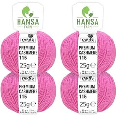 100% Cashmere Wool in 12 Colours (Soft + Scratch-Free) - 100 g Set (4 x 25 g) Fingering - Elegant Cashmere Wool for Knitting and Crocheting by Hansa-Farm - Rose / Pink