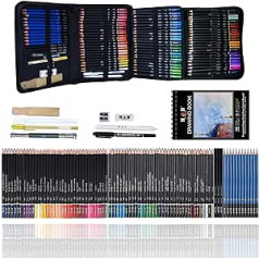 97 Drawing Sketch Colouring Set, Pro Art Supplies with Sketchbook, 72 Soft Core Colouring Pencils, Sketch Charcoal Pencils, Drawing Set for Adults, Teens, Beginners