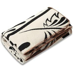 ACUSHLA Merino Mixed Wool Blanket, Cuddly Blanket, 160 x 200 cm, Large Super Soft Sofa Blanket, Bedspread, Bed Throw, Warm Crocheted Winter Blanket (Plant Pattern Black)