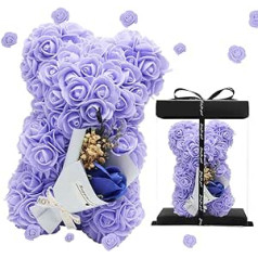 DASIAUTOEM rožu ziedu lāča dāvanu kastīte un bantīte, bezgalības ziedu lāča roku pušķis, mūžīgā roze unikālām dāvanām Draudzene, Mātes jubileja, dzimšanas dienas dāvanas, Valentīna dienas dāvana (violeta)