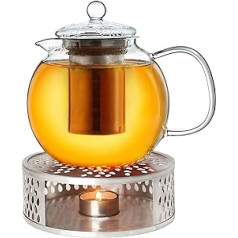 Creano Glass Teapot 1.7 L 3-Part Tea Maker with Integrated Stainless Steel Strainer and Glass Lid, Ideal for Making Loose Teas, Drip Free, All-in-One