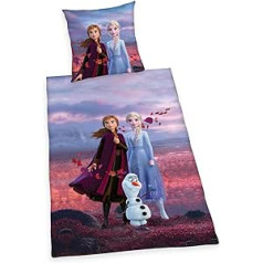 Herding Disney's Frozen 2 gultas veļas komplekts, spilvendrāna 80 x 80 cm, segas pārvalks 135 x 200 cm, ar gludu rāvējslēdzēju, 100% kokvilna/reforce