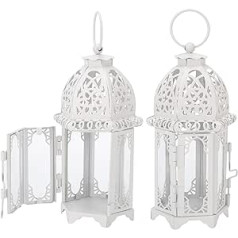 Decorative Lanterns, Small Moroccan Style Candle Lantern, Metal Candle Holder, Vintage Lantern, Garden Lantern, Pack of 2