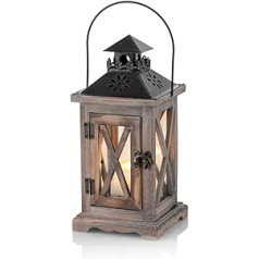 Sziqiqi Lantern Candle Holder Vintage Lantern Wooden Metal Decorative Lantern Holder for Outdoor Rustic Wedding Centrepiece Hanging Lantern Farmhouse Indoor Outdoor Lantern Decor 28 cm