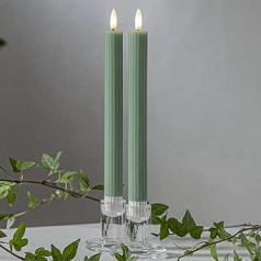 LED Taper Candle Flame Stripe Set of 2 Wax