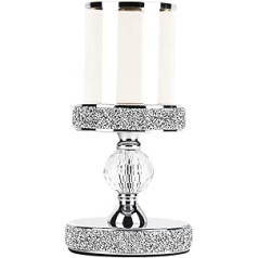 Hurricane Metal Candle Holder with Crystal Diamond Decoration, Crystal Candle Holder for Home Decoration, Decorative Candle Holder for Coffee Table Centerpiece (Silver-C)