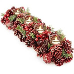 com-four® Adventes vainaga iegarenas svečturis, Ziemassvētki, 4 svecēm, Svečturis, Adventes izkārtojums, XL Adventes svečturis, Galda noformējums (Adventes vainaga sarkani čiekuri, 4 sveces)