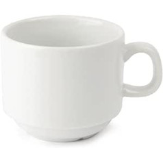 Olympia Whiteware saliekamas tējas krūzes 200 ml (12 iepakojumā) Baltas porcelāna tējas krūzes un kafijas krūzes, izturīgas pret šķeldām, der apakštasītei CB468, mikroviļņu krāsnī/trauku mazgājamā mašīnā droši, CB467