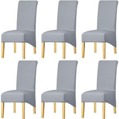 KELUINA Solid Fabric Stretch XL High Back Chair Covers for Dining Room, Spandex Large Dining Chair Slipcovers for Home Life Restaurant Hotel (Light Gray,Set of 6)