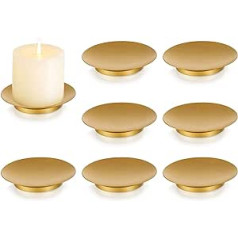 Romadedi Candle Holder Pillar Candles Gold Candle Holder – Set of 8 Metal Candle Coaster Plate Candles Plates Wedding Christmas Advent Decoration