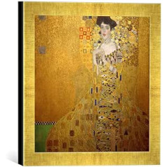 Gustavs Klimts Adeles Blohas-Baueres I attēls, mākslas apdruka augstas kvalitātes ar rokām darinātā attēlu rāmī, 30 x 30 cm, Gold Raya