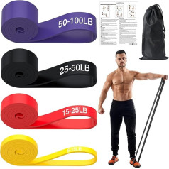 Skelo Fitnesa lentes, pretestības lentes, pretestības līmenis 5-100 LB, pretestības lentes spēka treniņiem, pilates, fizioterapijai, jogai, Pull-Up atbalstam, piemērotas vīriešiem un sievietēm (4 gab.)