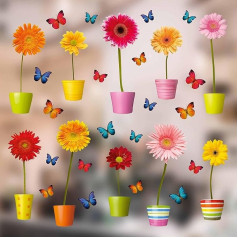 Stickers4 Flower Pot Window Stickers - 10 atsevišķas krāsainas puķu puķu uzlīmes logiem un stikla durvīm ar statisku adhēziju