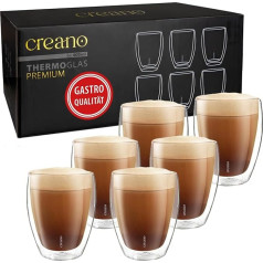 Creano Premium divsienu glāzes 400 ml - 6 glāžu komplekts - kvalitāte ēdināšanas uzņēmumiem - 100 % droši mazgājamas trauku mazgājamā mašīnā - divsienu glāzes - Latte glāzes - kapučīno tasītes