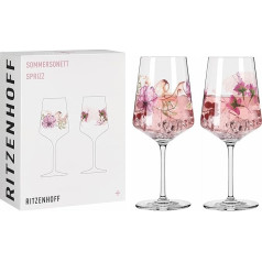 Ritzenhoff 3461004 Aperitīva glāze 500 ml - komplekts no 2 glāzēm - Summer Sonett Nr. 4 sērija - augu motīvs - ražots Vācijā, rozā, zaļa