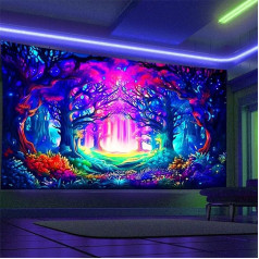 Arsey Black Light Tapestry Forest Trippy UV reaktīvie gobelēni Aesthetic Tree Sienas dvieļi Dekoratīvie viesistabas mākslas sienas dvieļi Krāsains īpaši liels 300 x 180 cm