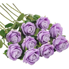 10 Pcs Long Stem Artificial Roses for Decoration Bouquet Wedding Floral Arrangement (Light Purple)