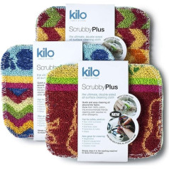 Kilo Scrubby Plus pret skrāpējumiem izturīgs tīrīšanas līdzeklis ar jutīgu tīrīšanas lupatiņu, daudzfunkcionāls, 3 gab., daudzkrāsains, 17 x 14 cm, 3 gab., komplekts, 3