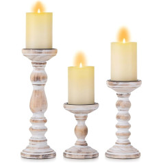 Romadedi Sveču turētājs Pillar Candles Koka sveču turētājs: Svečturi: 3 sveču statīvi lauku mājas stilā šabja šiks Vintage rotājums dzīvojamās istabas galda dekorēšanai 15/21/30 cm