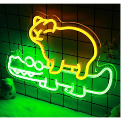 Mīļš Capybara Crocodile Neon Sign Lamp, CooPark Animal LED Light ar USB powered Dimmable, sienas dekors mājās, guļamistabā, veikalā vai bērnistabā, unikāla nakts dzimšanas dienas dāvana bērniem, bērniem, mazuļiem