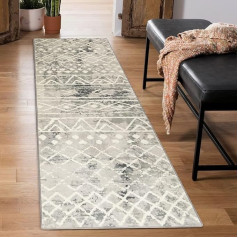 Carvapet skrejceļš paklājs 60 x 210 cm Neslīdošs garš virtuves paklājs Mazgājams paklājs Skrejceļš Mīksts mikrošķiedras ģeometrisks cilšu paklājs Skrējiena paklājs (pelēks)