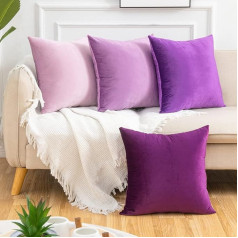 Yonous Purple Gradient Colour Combo Set Cushion Covers, Premium Velvet Soft Square Decorative Throw Cushion Cover for Sofa Bed Couch Chair, Set of 4, 16 x 16 Inches / 40 x 40 cm