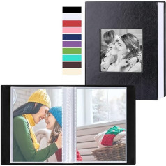 Benjia 6x4 maza izmēra fotoalbums - katrā iepakojumā ir 100 kabatas - Mini ādas fotoalbumi - portreta fotoalbums - tikai 4x6 collas - melni