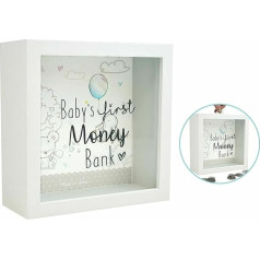 Bērnu pirmā naudas kaste Balta koka kaste ar stikla priekšējo daļu Pirmā bērna dzimšanas dienas dāvana Bērna kristības Baby Shower Piggy Bank Money Box Perfect Nursery Decoration (2 dizains)