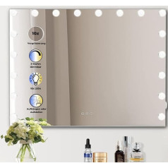 MACAO LED Hollywood Mirror 60 x 80 см с подсветкой, 18 лампочек, туалетный столик, зеркало на подвесе или зеркало на туалетном столике, 18 светодиодов, зеркал