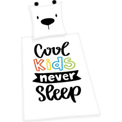 Zīdaiņu gultasveļas komplekts Young Collection Cool Kids Never Sleep, spilvendrāna 80x80cm, segas pārvalks 135x200cm, Renforcé, ar kvalitatīvu rāvējslēdzēja aizdari