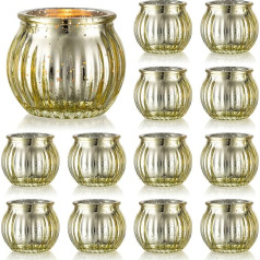 Inweder Glass Candle Holder Votive Candle Holder for Tea Lights Candles - 12 Gold Vintage Tea Light Holder Set for Wedding Table Decoration - Small Decorative Tea Light Candle Holder for Christmas