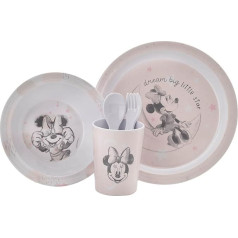 Disney Minnie 5 Piece Melamine Set - Dinner Plate, Side Plate, Fork, Spoon and Cup